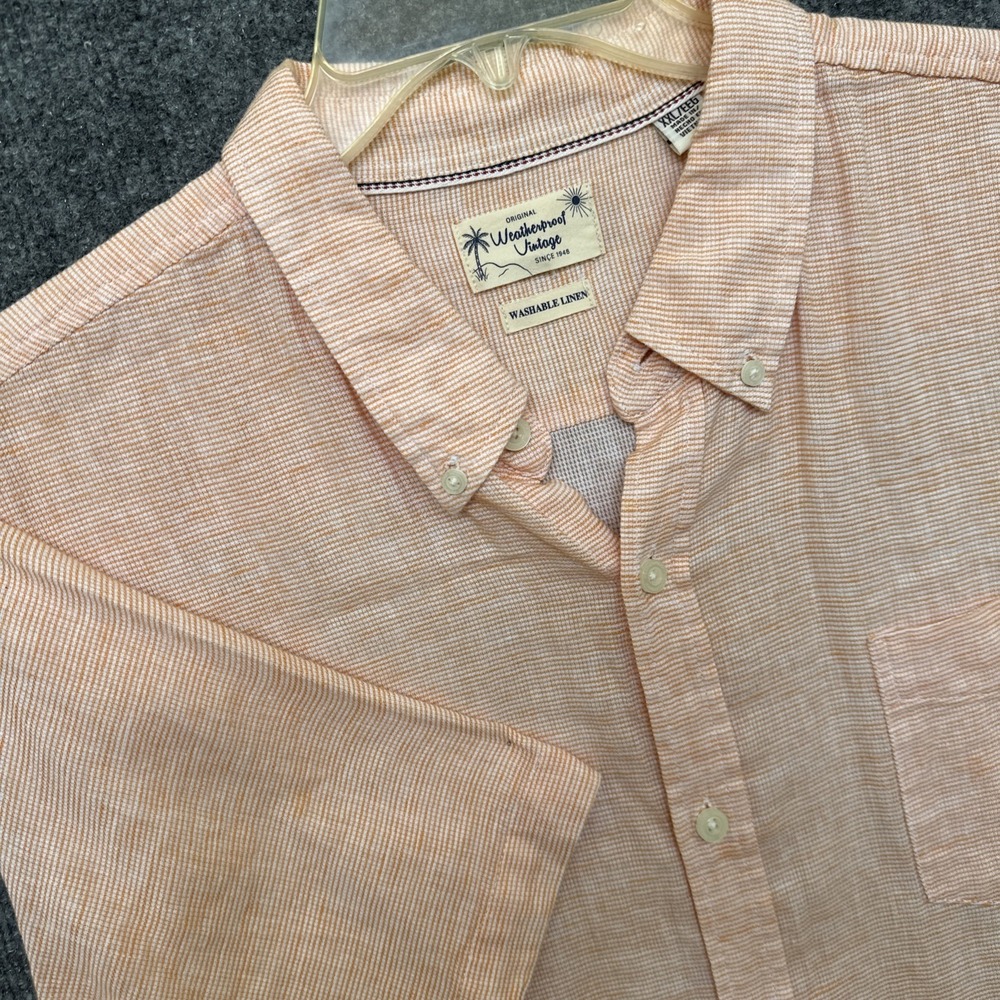 Weatherproof Vintage Shirt Mens 2XL Orange Linen Blend Short Sleeve Button Down